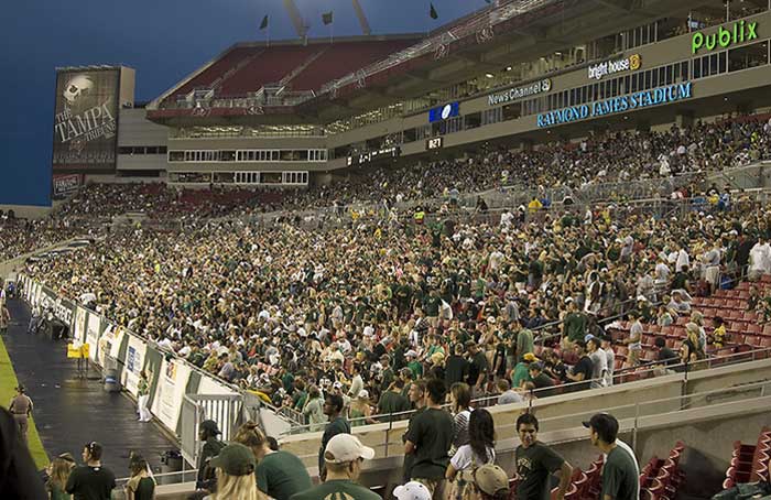 View of stands at football game