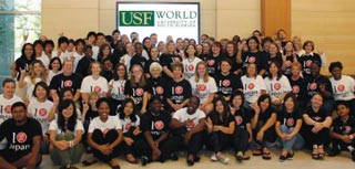 USF employees and students wearing Save Japan Now shirts
