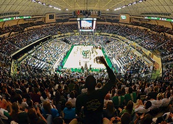 The Sun Dome filled with people attending the USF basketball game.